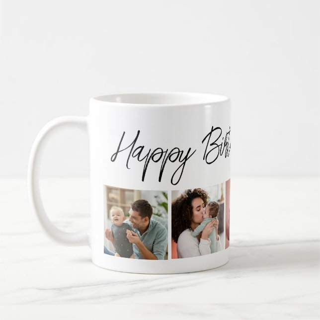 Caneca De Café Colagem de fotos personalizadas Feliz Aniversário  (Esquerda)