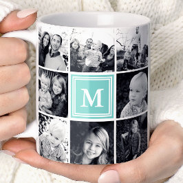 Caneca De Café Colagem de Fotos Quadrada Personalizada Monogramad