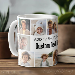 Caneca De Café Colagem de Fotos Simples 17 com Área de Texto