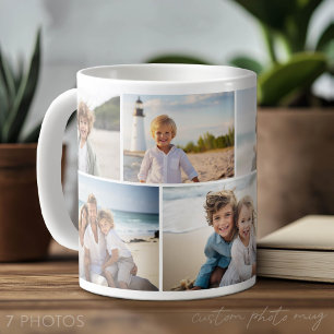 Caneca De Café Colagem de Fotos Simples 7 - Grade Moderna Minimal