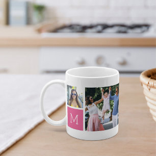 Caneca De Café Colagem de Fotos Simples e legal e Monograma