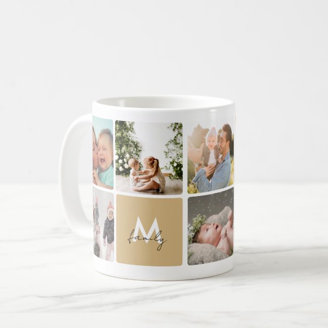 Caneca De Café Colagem de Fotos Simples Família Moderna Personali (Frente Esquerda)