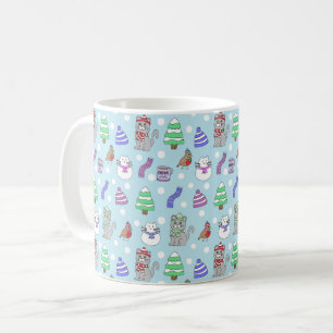 Caneca De Café Colagem de Gato de Inverno Fofo