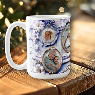 Caneca De Café Colagem de Moldura Floral Vintage com Lavanda Suav