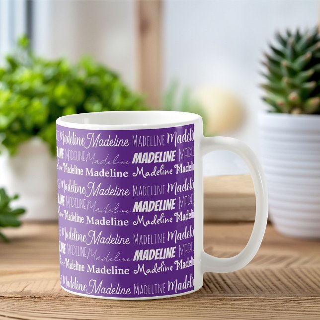Caneca De Café Colagem de Nome Personalizado Roxo Bonito (Criador carregado)