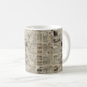 Caneca De Café Colagem de Patchwork de Jornal Antigo Rústico
