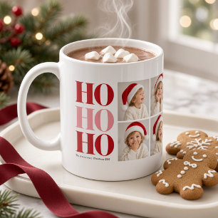 Caneca De Café Colagem de Quatro Fotos de Natal Vermelho Rosa Ho 