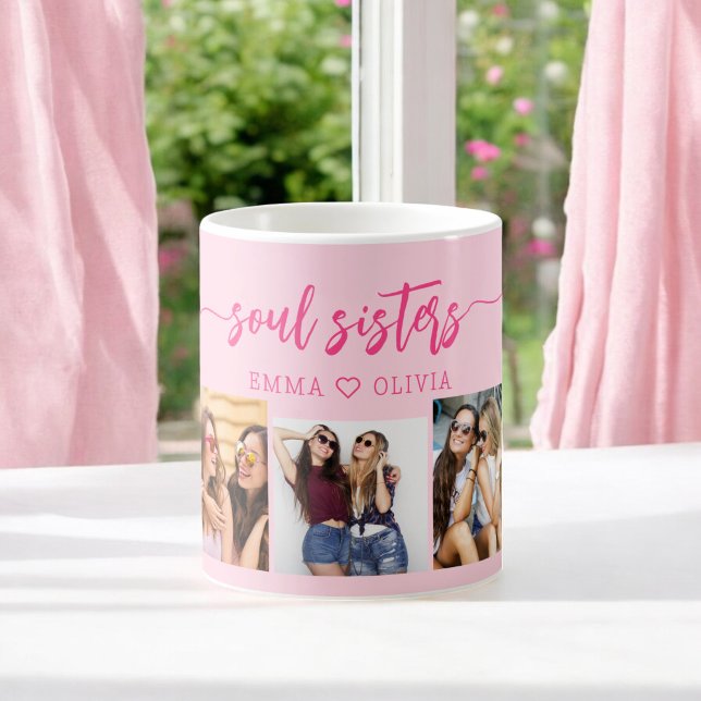 Caneca De Café Colagem Fotográfica das Irmãs de Alma Rosa Quente  (Criador carregado)