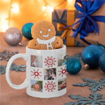 Caneca De Café Colagem fotográfica e flocos de neve vermelhos Nat<br><div class="desc">Colagem de fotos e flocos de neve vermelhos,  caneca de café de Natal. Ele mostra uma colagem fotográfica de onze fotos da família e onze flocos de neve vermelhos. Todas as fotos,  exceto uma,  são de Fotografia © Storytree Studios,  Stanford,  CA</div>