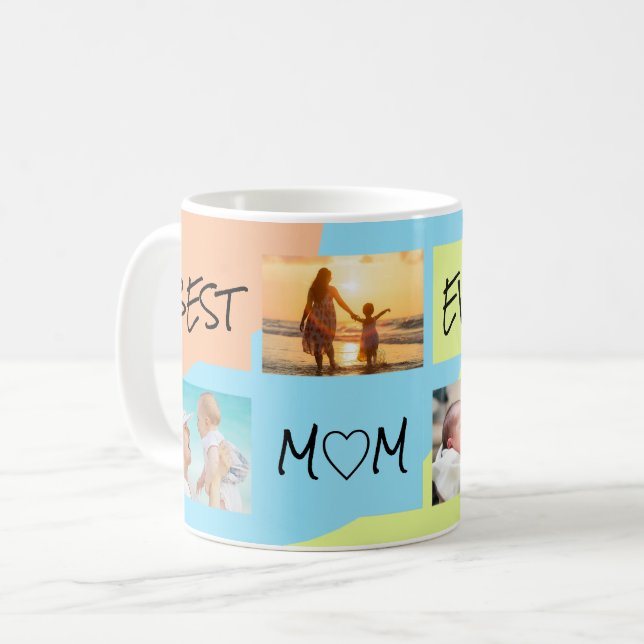 Caneca De Café Colagem fotográfica Melhor mãe nunca pastel (Frente Esquerda)