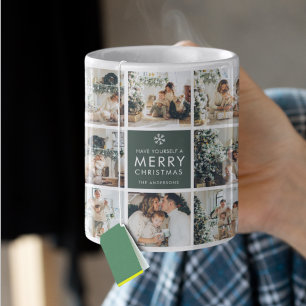 Caneca De Café Colagem Moderna “Feliz Natal” com Múltiplas Fotos