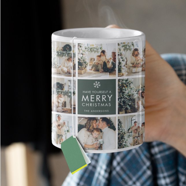 Caneca De Café Colagem Moderna “Feliz Natal” com Múltiplas Fotos (Criador carregado)