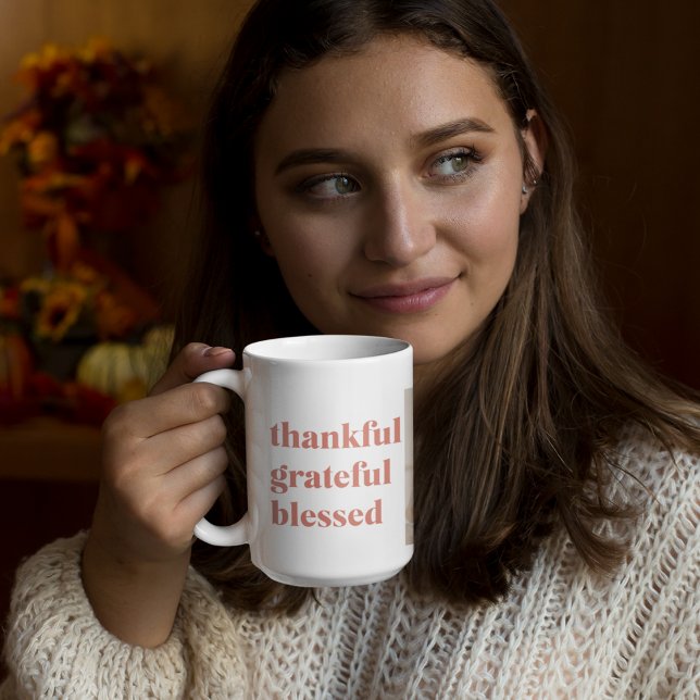 Caneca De Café Colagem Moderna Três Foto | Ação de Graças Feliz (Criador carregado)