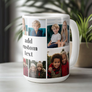 Caneca De Café Colagem Personalizada 8 Fotos - branco com texto p
