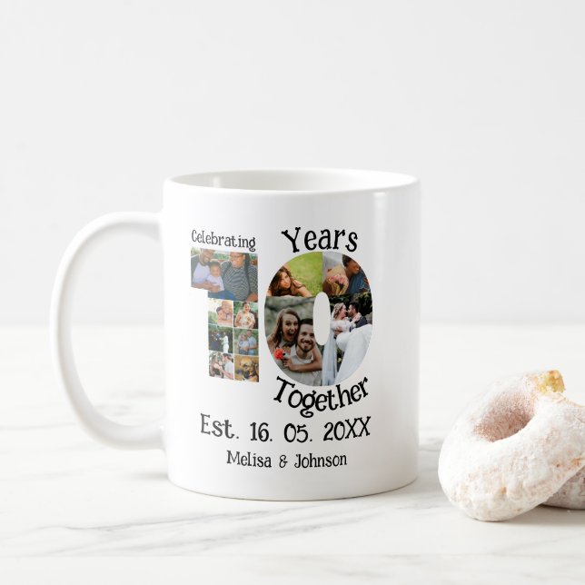 Caneca De Café Colagem personalizada de 10 anos de casamento 11 (Com Donut)