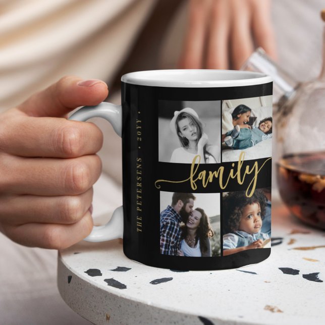 Caneca De Café Colagem personalizada de 10 fotos no script da fam (Criador carregado)