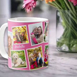 Caneca De Café Colagem Personalizada de 10 Fotos Rosa