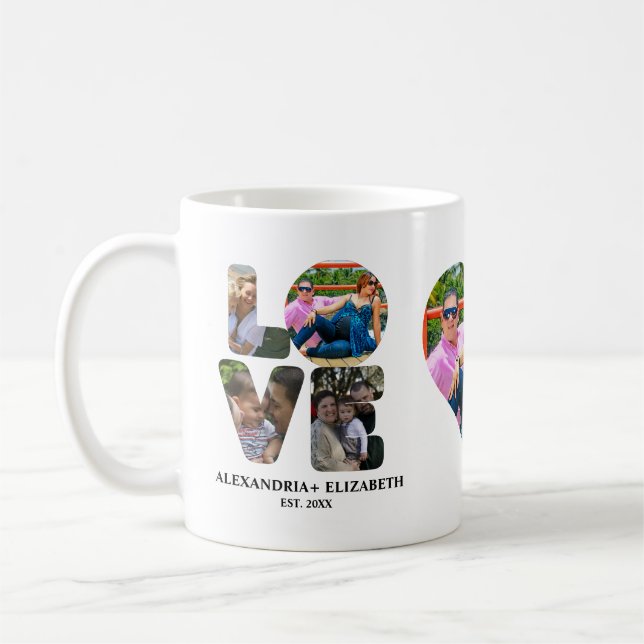 Caneca De Café Colagem personalizada de fotos de amor moderno 4 p (Esquerda)