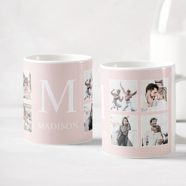 Caneca De Café Colagem Personalizada de Fotos Rosa Personalizada (Criador carregado)