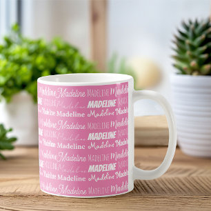 Caneca De Café Colagem Personalizada de Nome de Menina Rosa Fofo