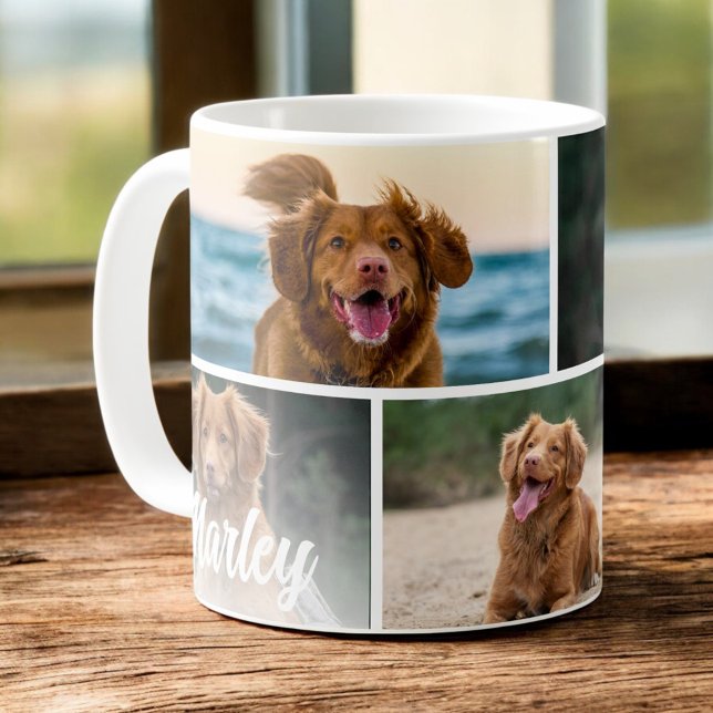 Caneca De Café Colagem Personalizada de Pet de 4 Fotografias do C (Criador carregado)