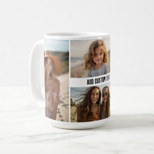 Caneca De Café Colagem Simples de 4 Fotos com Uma Linha de Texto