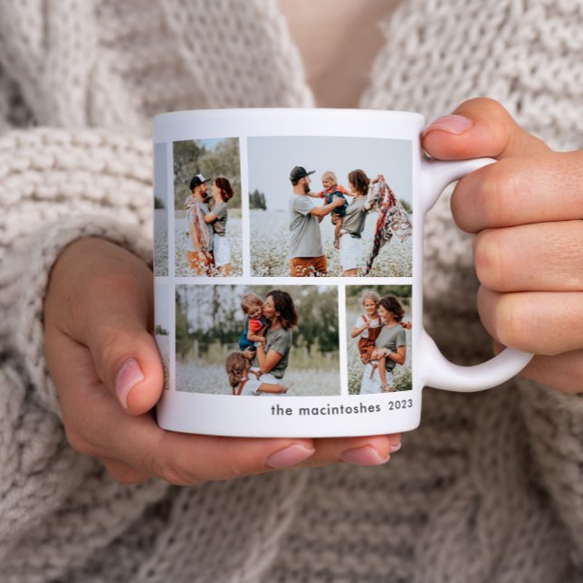 Caneca De Café Colagem Simples Minimalista de 10 Fotos  (Simple minimal 10 photo collage mug.)
