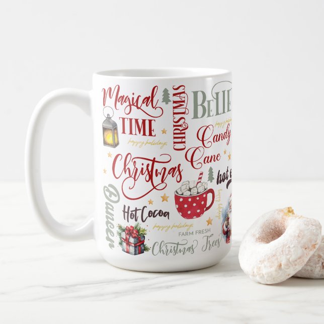 Caneca De Café Colagem Transparente com Papai Noel, Cacau e Lante (Com Donut)