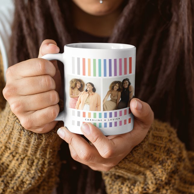 Caneca De Café Colar de Fotos de Melhor Amiga Listrado Moderno Fo (Criador carregado)