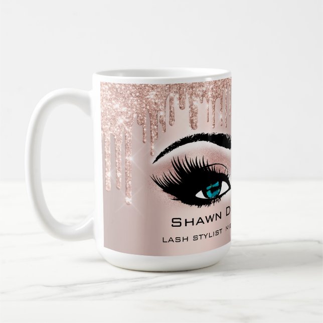 Caneca De Café Colascos Azuis Rosa Glitter Drives Makeup Bride (Esquerda)