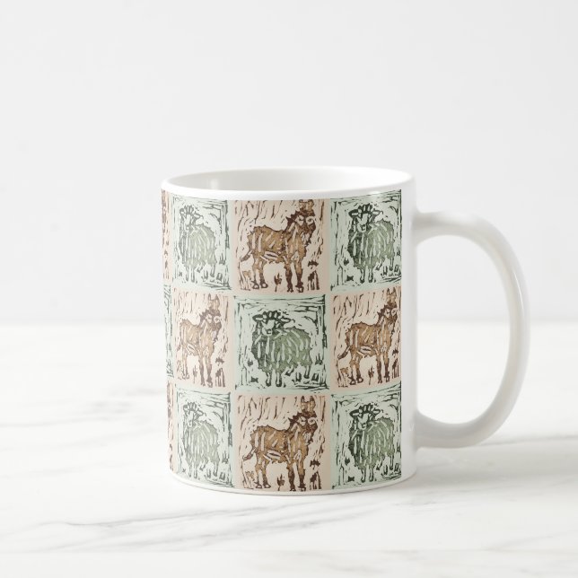Caneca De Café Colcha de Burro Ovelha Impressa em Bloco - Verde M (Direita)