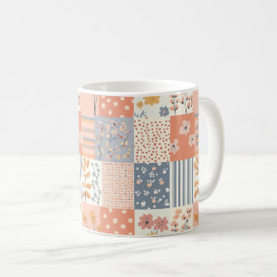 Caneca De Café Colcha Romântica Floral em Rosa e Marfim