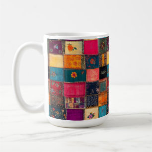 Caneca De Café Colcha Vibrante de Retalhos com Florais Clássicos