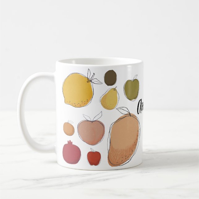 Caneca De Café Coleção de frutas de arte de rabisco (PERSONALIZE) (Esquerda)