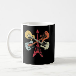 Caneca De Café Coleção de Guitarra Retro Distressed Fã de Música