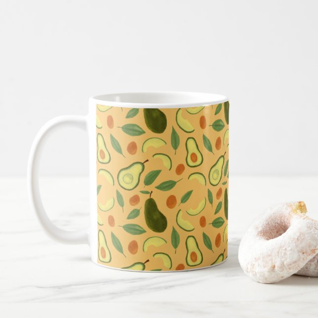 Caneca De Café Coleção de padrões da cesta de fruta - Avocado (Com Donut)