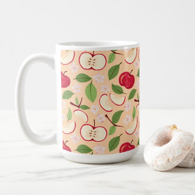 Caneca De Café Coleção de Padrões da Cesta de frutas - Maçãs (Com Donut)