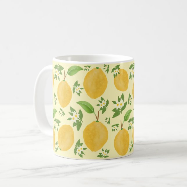 Caneca De Café Coleção Lemon Bloom amarela estampada (Frente Esquerda)
