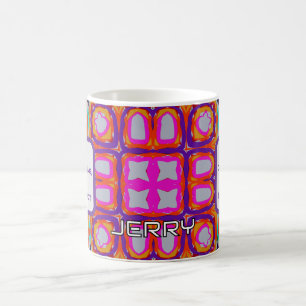 Caneca De Café Coleidoscópio de Abstrato cor rosa e laranja vibra