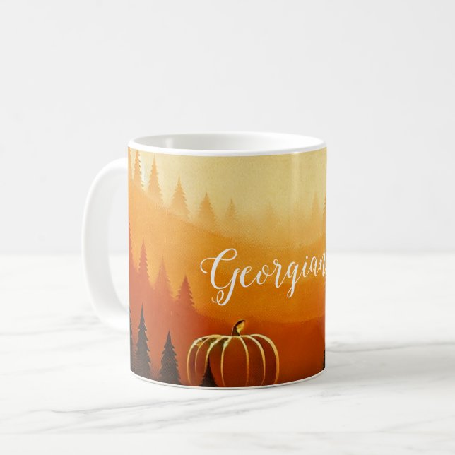 Caneca De Café Colheita Automática de Pumpkin Personalizada (Frente Esquerda)