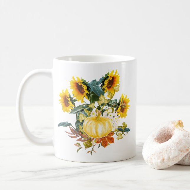 Caneca de Café Colheita de Outono Abóbora e Girass (Com Donut)
