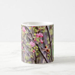 Caneca De Café Colibri e flores cor-de-rosa