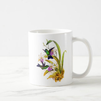 Caneca De Café Colibris e orquídeas roxas