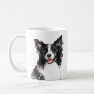 Caneca De Café Collie de Borda Personalizada de Cores de Água