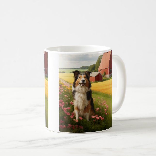 Caneca De Café Collie Standard na Fazenda (Frente Esquerda)