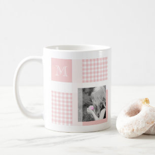 Caneca De Café Coloque Sua Foto, Gingham Modern Monograma
