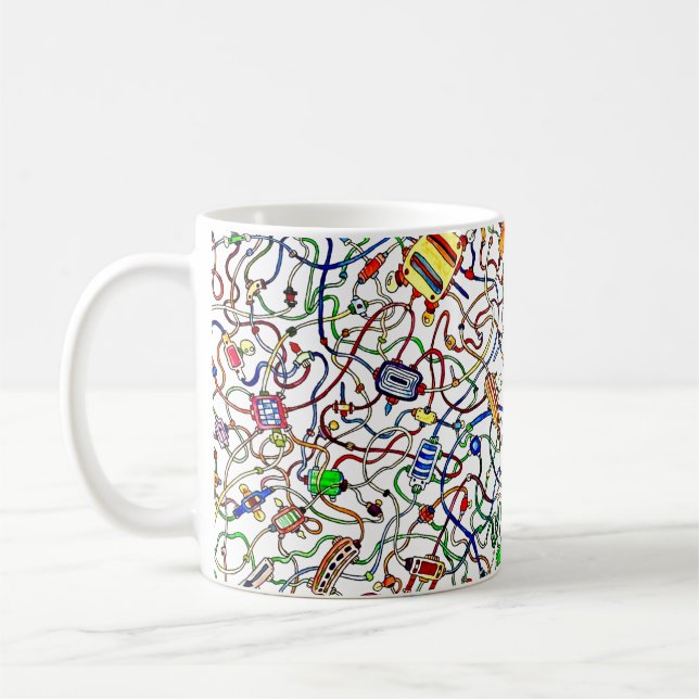 Caneca De Café Color Tangled Electrical Wiring Cartoon Art (Esquerda)