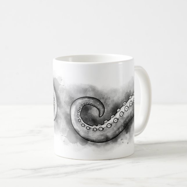 Caneca De Café Coloração aquosa tentacle octopus kraken levithan (Frente Esquerda)