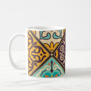 Caneca De Café Coloração de retalhos: Design de Azulejo Majolica