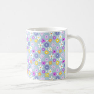 Caneca De Café Colores de Padrões Rpt de Flor do Estilo 70s Retro